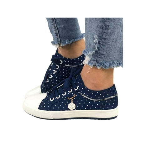 

Rockomi Ladies Flats Lace Up Casual Shoes Breathable Canvas Sneakers Womens Comfort Hollow Out Walking Shoe Lightweight Non-slip Dark Blue 5