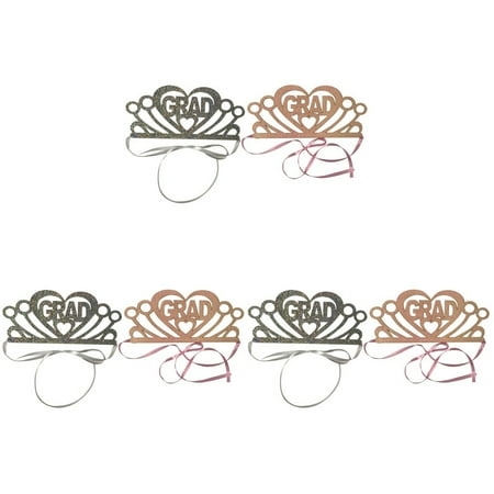 

6 pcs Glitter Crown Headband Graduation Headdress Heart GRAD Hair Bands Hair Accessary Prom Party Favors Supplies(1pc Silver and 1pc Pink)