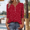 thumbnail image 3 of JTZGDY Henley Shirts for Women Vintage Floral Printed Half Button V Neck Summer 3/4 Lenght Sleeve Graphic Tunic Tees Blouse Loose Flowy Tshirt Tops Red XXXL, 3 of 7