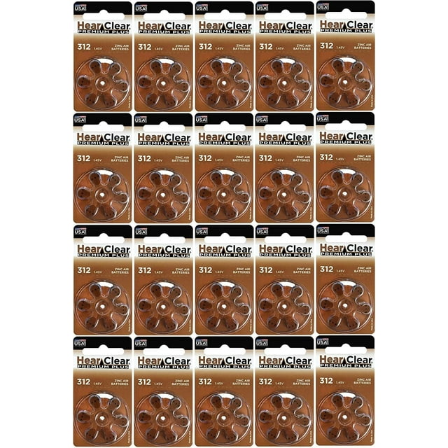 HearClear Size 312 Zinc Air 1.45V Hearing Aid Batteries Brown Tab (120