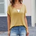 thumbnail image 2 of Olyvenn Womens Short Sleeve Sweater Tops Casual V Neck Knit Top Oversized Casual Pullover Blouse Summer Cute Tops Yellow L, 2 of 5