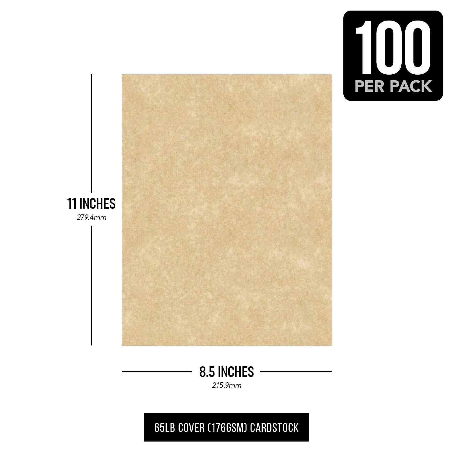 Aged Stationery Parchment Recycled Cardstock Paper | 65lb Cover (176gsm) Card Stock | 8.5” x 11” inches | 100 Sheets per Pack