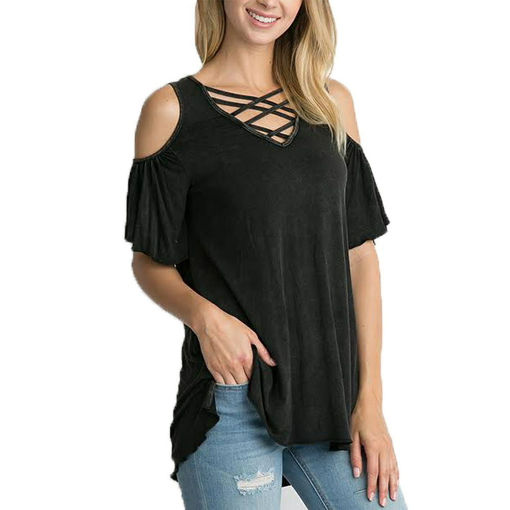 Andree By Unit - Andree By Unit Ladies Off The Shoulder Wash Dye Tunic ...