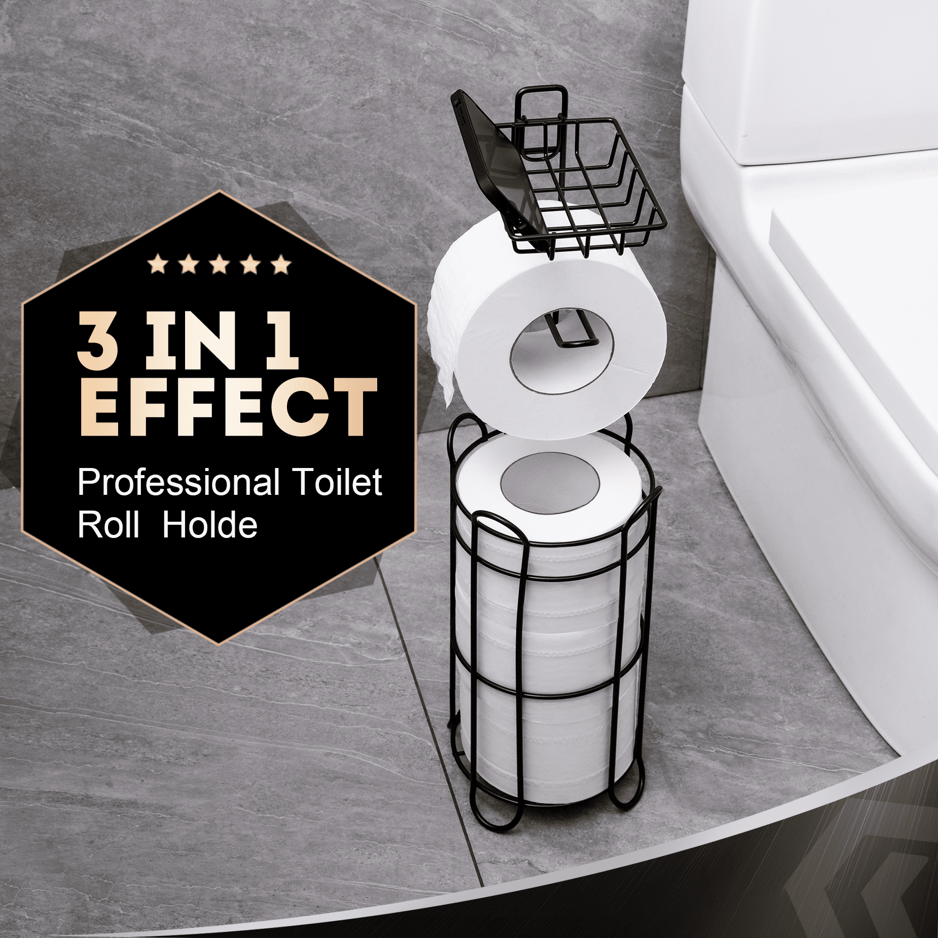 Toilet Paper Holder Holder with Shelf,Bathroom with Toilet Convenient Shelf, Holds Mega Rolls, Phone,Brown,