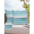 thumbnail image 6 of Pack of 2 Outdoor Pillow Covers, Northern Europe Turquoise Vintage Stripes Waterproof Square Throw Pillowcase Cushion Decorative Pillow Covers for Couch Patio Tent, 20x20 in, 6 of 6