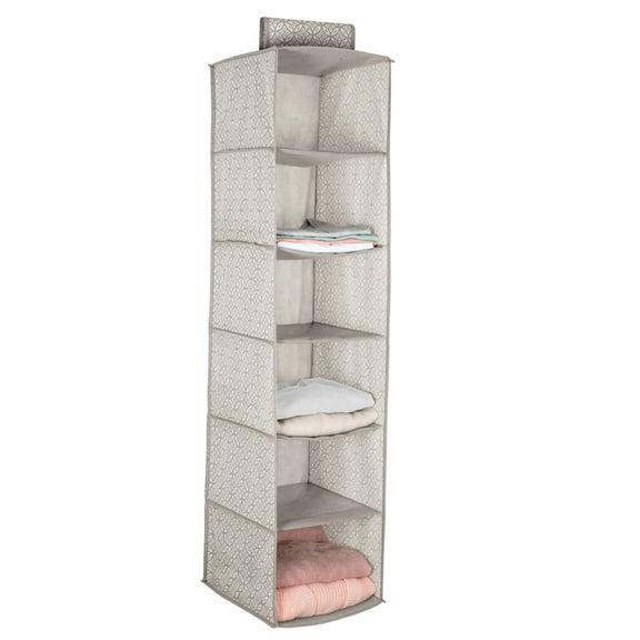 Simplify 6 Shelf Boho Fabric Hanging Closet Organizer in Grey