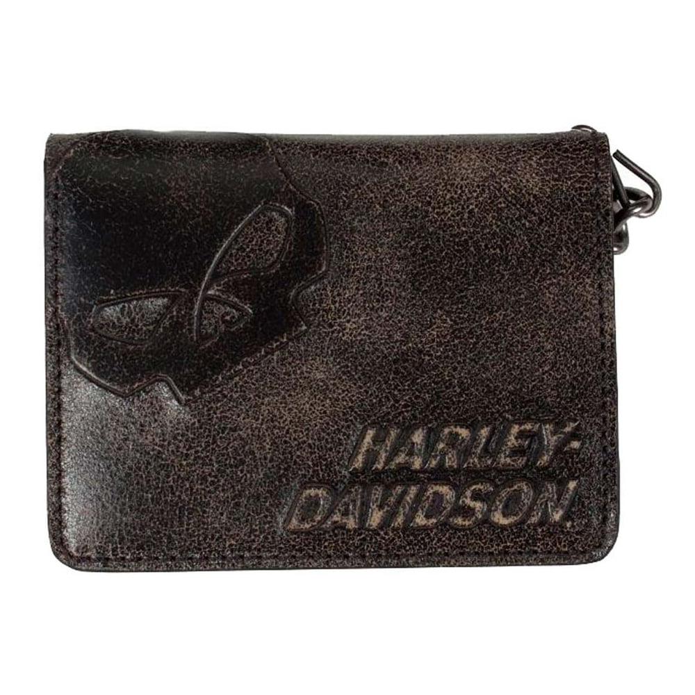 HarleyDavidson Men's Burnished BiFold Short Biker Chain Wallet