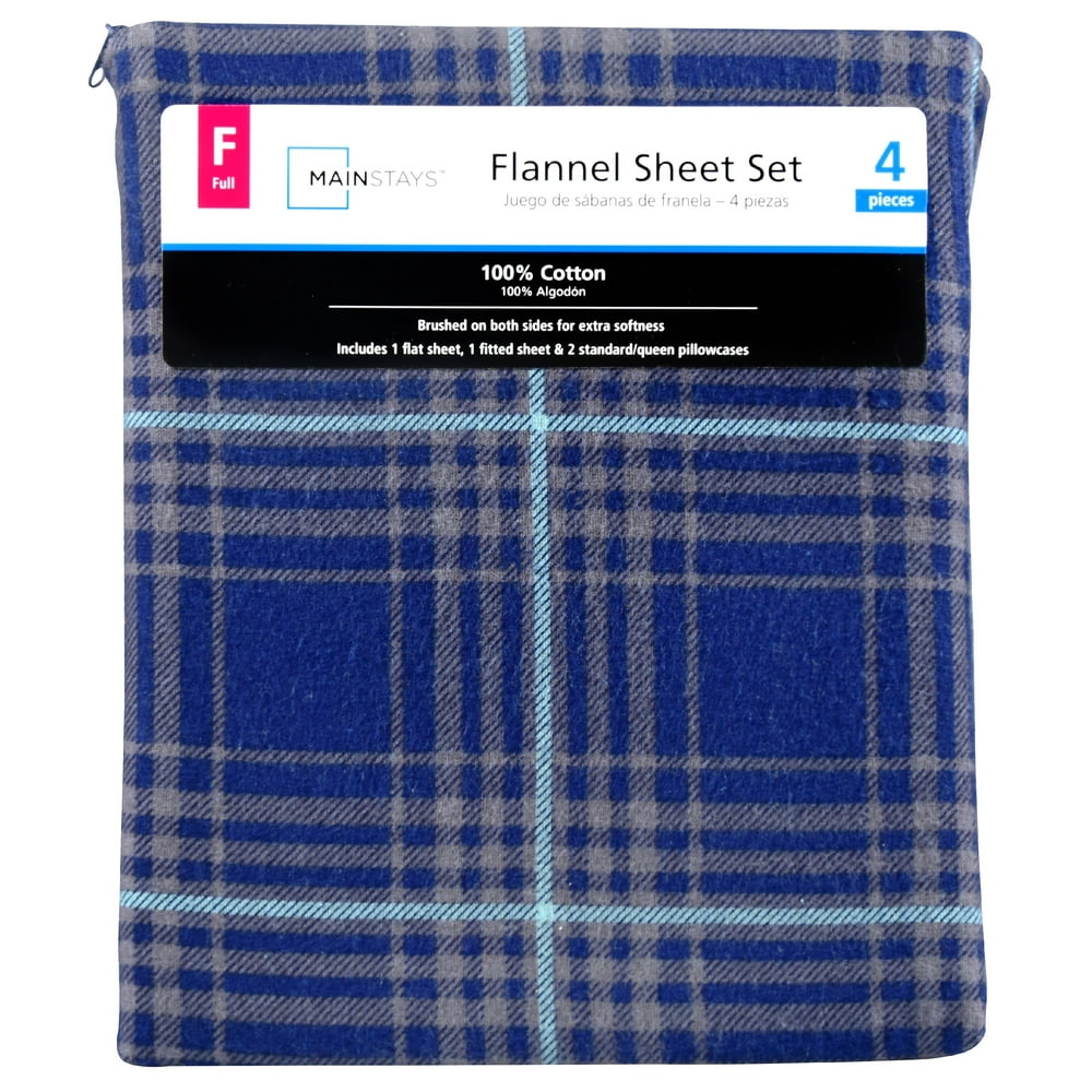 Mainstays Flannel Blue Plaid Sheet SetFull