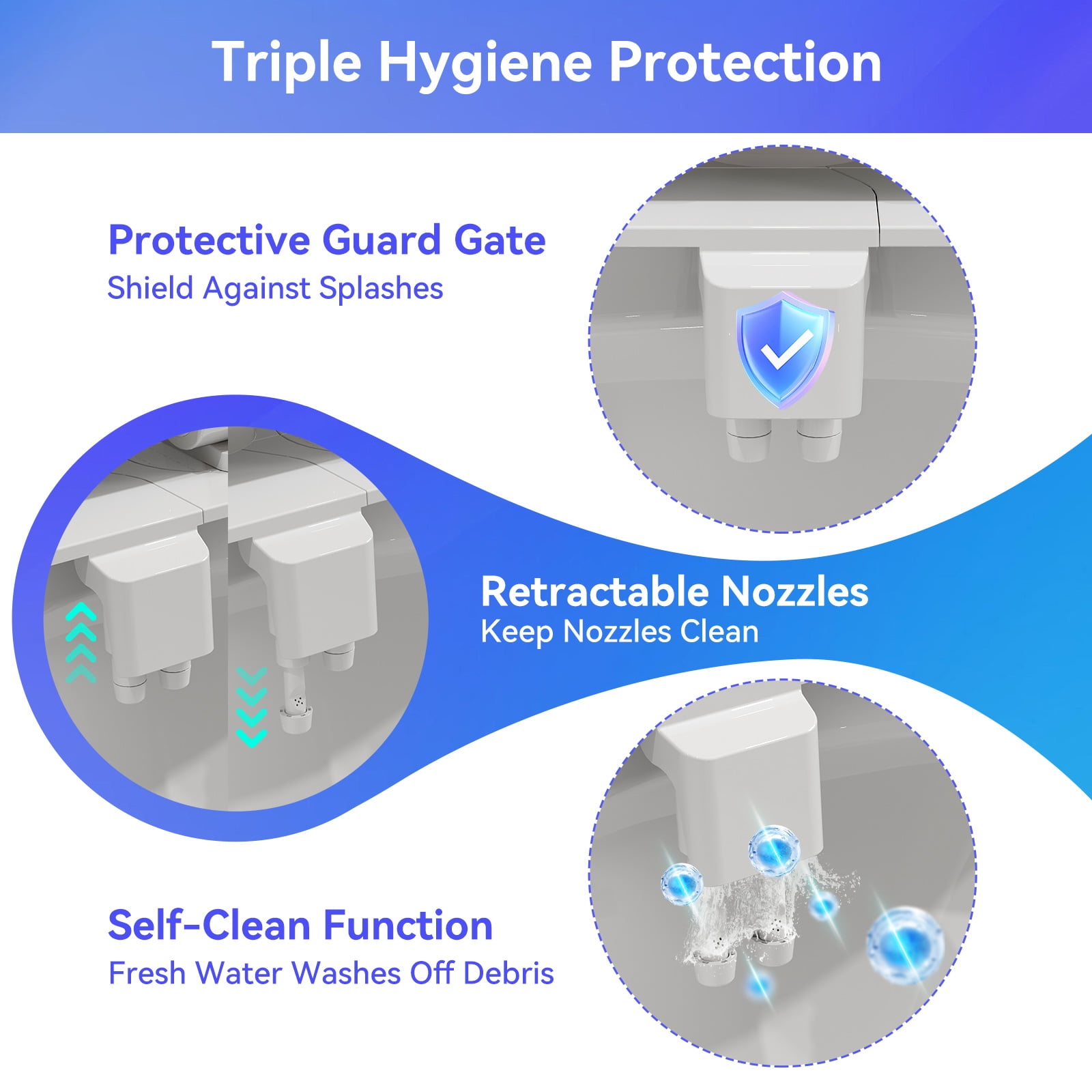 HOROW Luxury Slim Attachable Bidet Fresh Water Spray Kit with Hot Water, Dual Retractable Nozzles, Knob Control in White