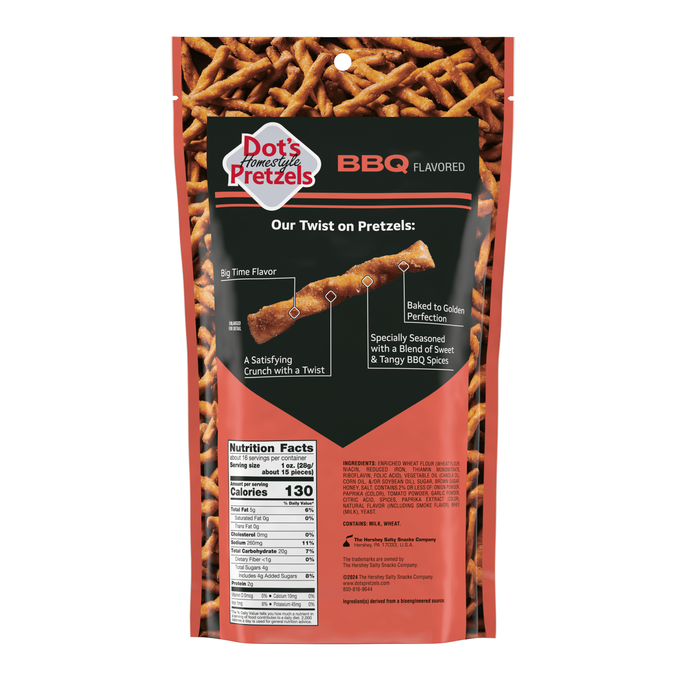 (10 pack) Dot's Pretzels BBQ Seasoned Pretzel Twists, 16 oz Family Size Bag