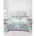 thumbnail image 2 of Quilts Twin Size Bedding Set, Teal Green Turtle Coastal Lightweight Quilted Comforter, Nautical Coral Seahorse Summer Soft Reversible Bedspread Coverlet with Pillow Covers for All Season, 68" x 86", 2 of 7