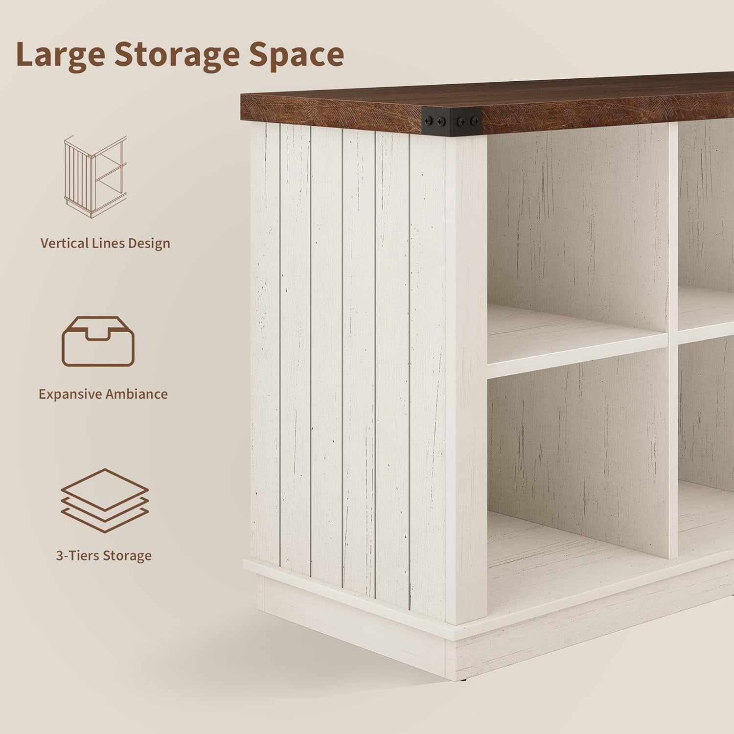 8 Cube Storage Organizer Bookshelf, 3 Tier Farmhouse Horizontal Bookcase, 62 Inch Wood Storage Bookcase for Entryway, Long Low Bookshelves for Living Room