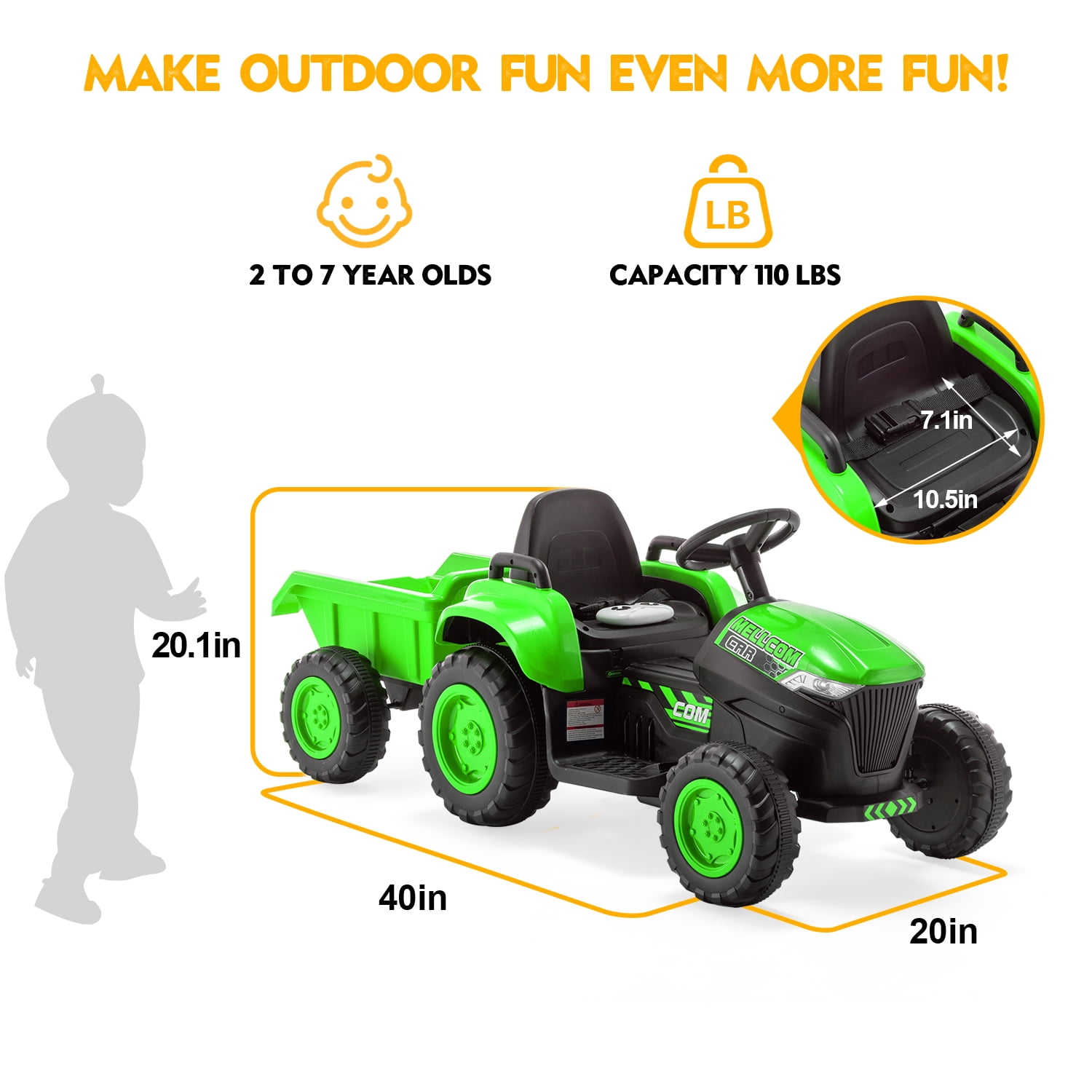 Buy Erommy Kids Ride on Tractor with Remote Control, 12V 7AH Battery