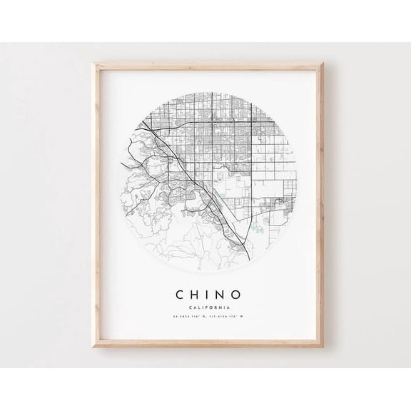Kna Prints - 1 Pc Poster Chino Map Print, Chino Map City Wall Art, Ca Road Map, California Print Street Map Decor, Office Gift, L952V4, UNFRAMED-8x12