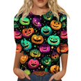 thumbnail image 2 of Women's Fall Halloween 3/4 Sleeve Crew Neck Shirt Vintage Graphic Tee Funny Family Party Matching Holiday Tops, 2 of 7