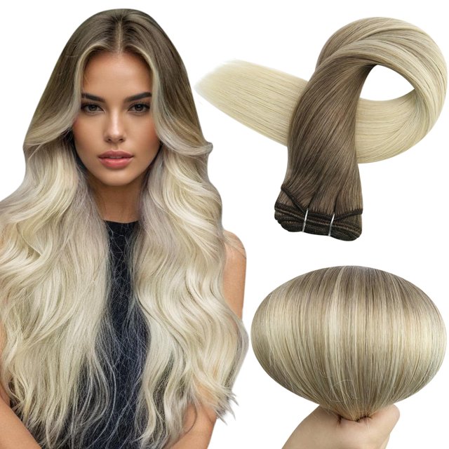 Extensiones de cabello humano para coser con brillo completo, extensiones de trama recta Remy, cabello suave y sedoso para mujeres, 14 pulgadas, extensiones de cabello de trama de cabello marrón Balay