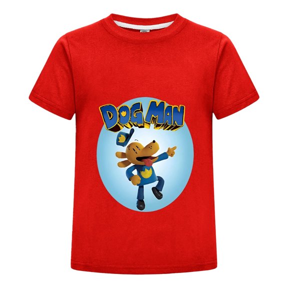 Dog Man Flying hero Pose Shirt – Kids Boys Girls Action Tee Top with Bold Comic Artwork