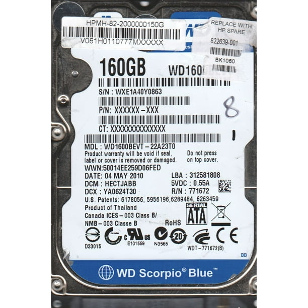 WD1600BEVT-22A23T0, DCM HECTJABB, Western Digital 160GB SATA 2.5 Hard ...