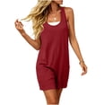 thumbnail image 2 of Womens Casual Loose Sleeveless Romper Overalls Shorts Cotton Linen Jumpsuits Summer Vacation Beach Red S(S), 2 of 7