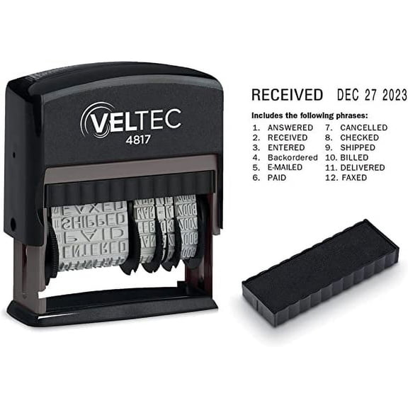 Veltec 4817 Date Stamp with 12 Changeable Messages
