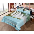 thumbnail image 4 of Ambesonne Waterfall Fitted & Top Sheet Set with Shams, Lake and Swans Nature, Blue Green White, 4 of 5