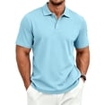 thumbnail image 2 of Domuza Mens Polo Shirts Short Sleeve Classic Cotton Summer Casual Lightweight Top Breathable Soft Classic Pullover Light Blue S, 2 of 8