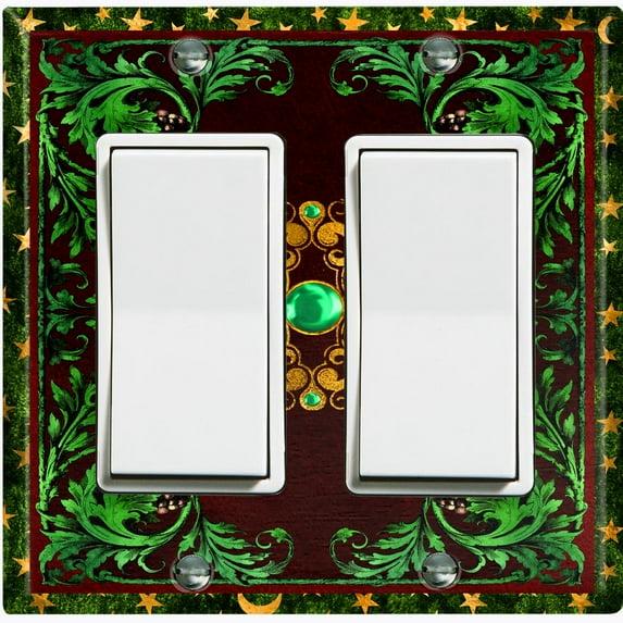 Metal Light Switch Plate Cover Elegant Green Maroon Starry Night Damask Frame FRA022