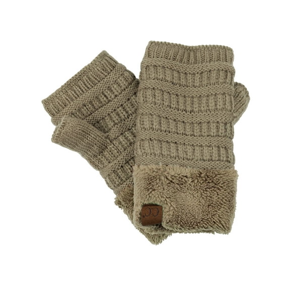 C.C Women's Warm Knit Fingerless Half Finger Fleece Lined Winter Gloves-Taupe