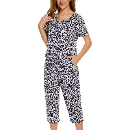 

Pajamas for Women Lounge Set Pjs Soft Short Sleeve Outfits Shorts with Pockets