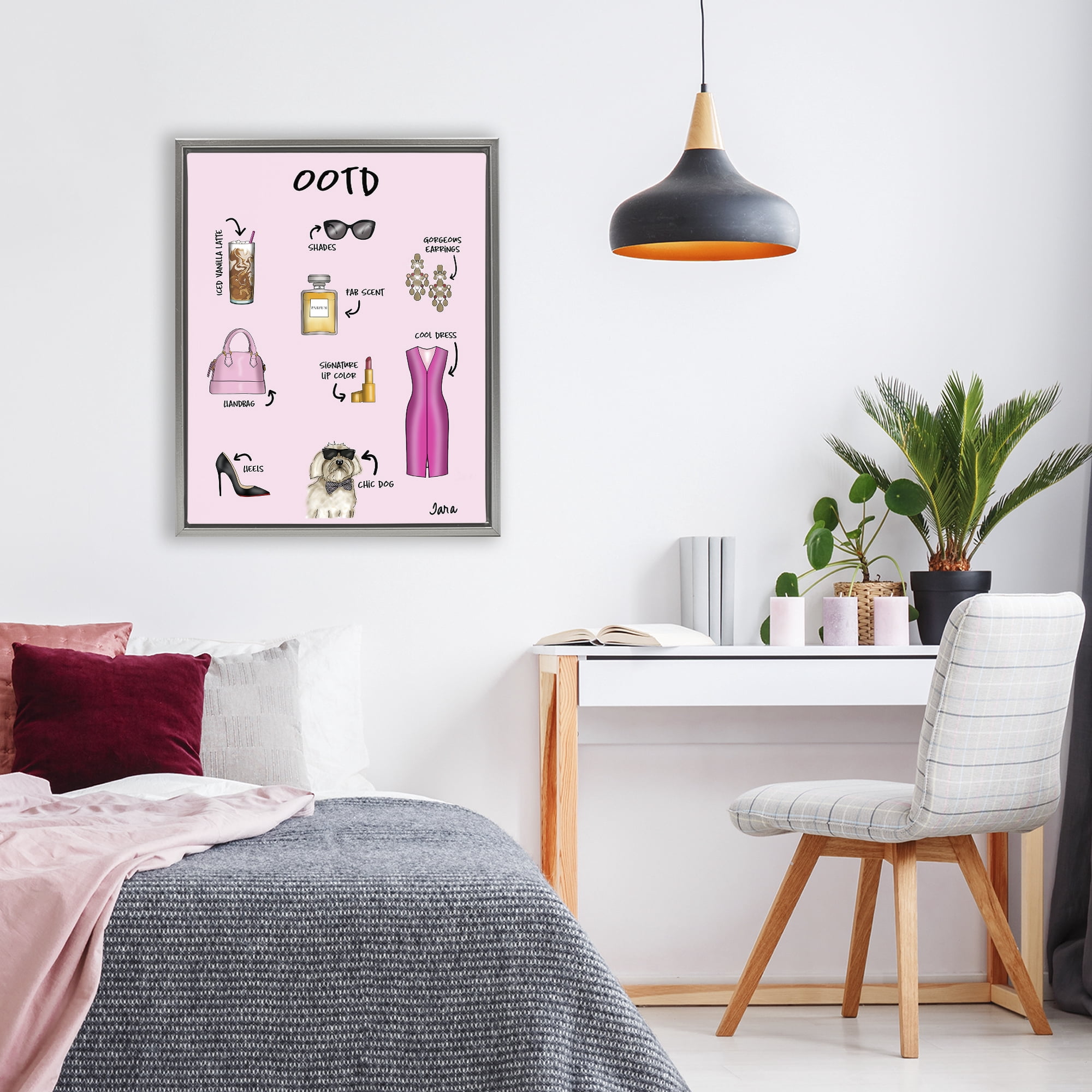 Stupell Industries Feminine Glam Outfit of the Day Gray Framed Floater Canvas Wall Art, design by Tara Boone