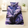 thumbnail image 3 of Feelyou Cherry Blossom Moon Dragon Twin Sheet Sets for Men Women Kids, Japanese Style Wildlife Bedding, Purple Blue, 3 Pieces, 3 of 5
