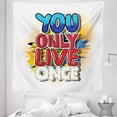 thumbnail image 1 of YOLO Tapestry, Cartoon Style Life Message Comic Book Style Letters on Paint Splashes and Halftone, Fabric Wall Hanging Decor for Bedroom Living Room Dorm, 5 Sizes, Multicolor, by Ambesonne, 1 of 1