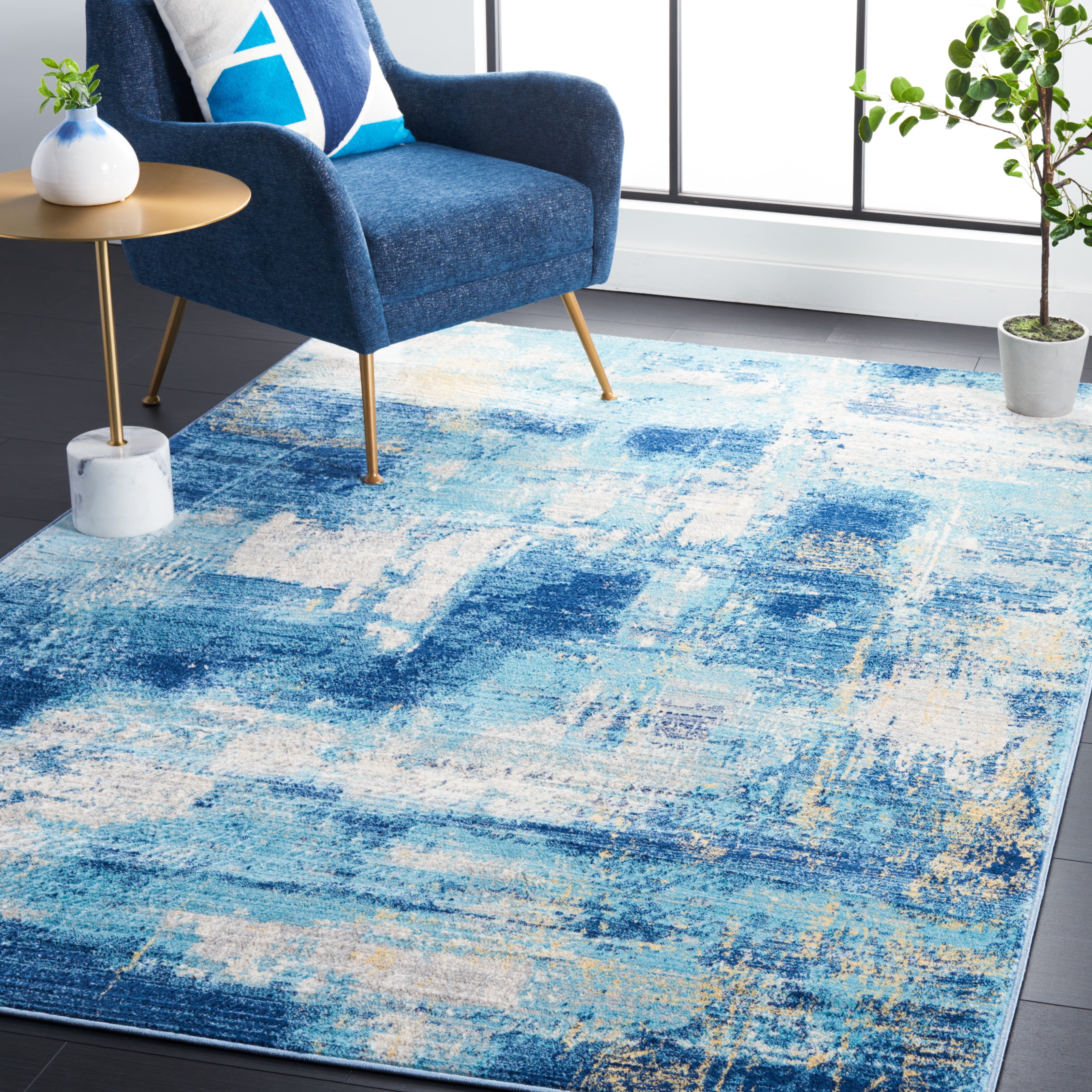 SAFAVIEH Jasper Oralee Abstract Overdyed Area Rug, Navy/Ivory, 5'3" x 7'6"