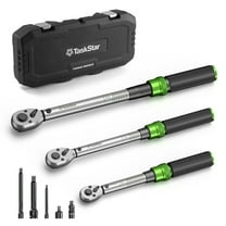 TaskStar 1/4 3/8 1/2-inch Drive Click Torque Wrench Set, Precision Torque Tool 45-221in.lb, 7-45ft.lb, 30-160ft.lb with Adapters, 72-Tooth Dual Scale