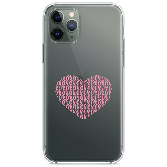 DistinctInk Clear Shockproof Hybrid Case for iPhone 13 (6.1" Screen) - TPU Bumper Acrylic Back Tempered Glass Screen Protector - XOXO Heart Pink