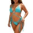 thumbnail image 2 of Two Piece Bikini for Women Backless Summer Trendy Thin Strap Bra Solid Color Tie Two Sides Bottom Triangle Elegant Swimsuit, 2 of 5