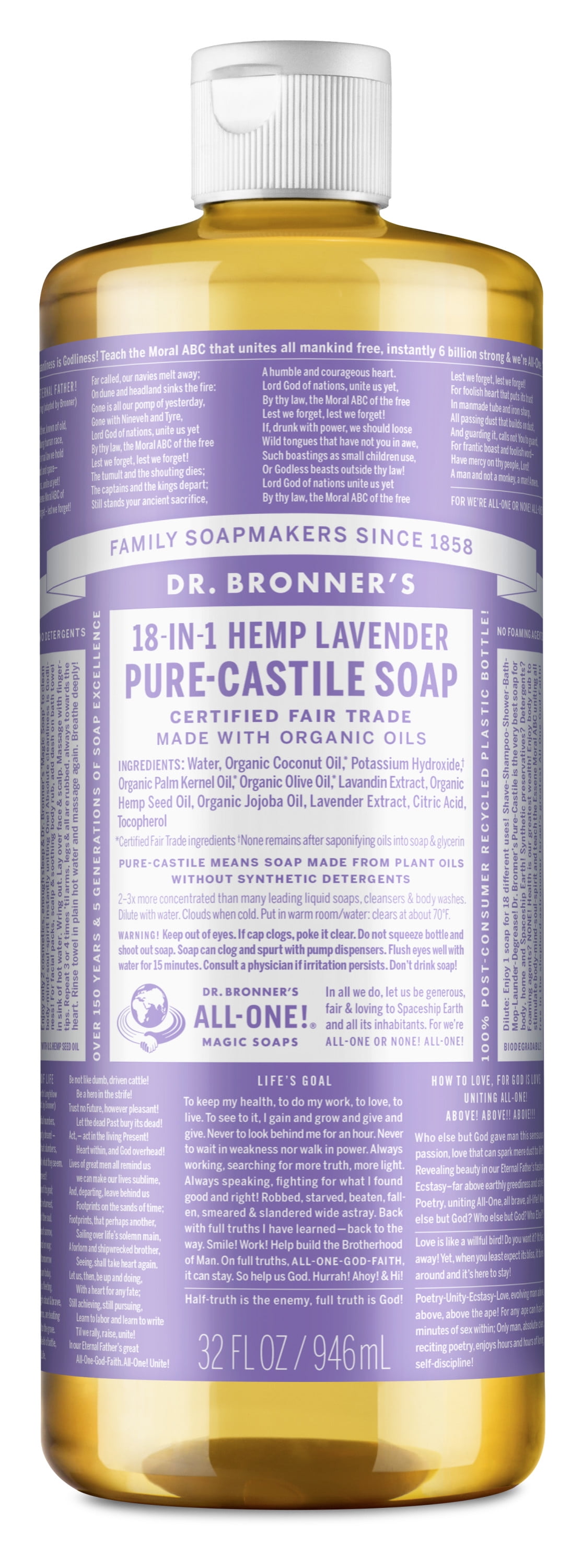Dr. Bronner's Pure-Castile Liquid Soap  Lavender  32 oz