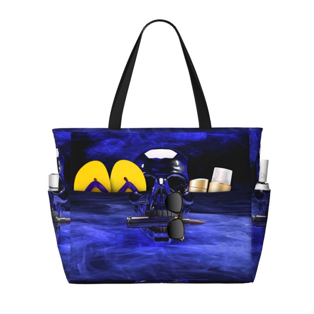 Disketp Steel Skull Bolsa de Playa de Gran Capacidad, Bolso Impermeable y a Prueba de Arena para Mujer, Ideal para Playa, Piscina y Natación