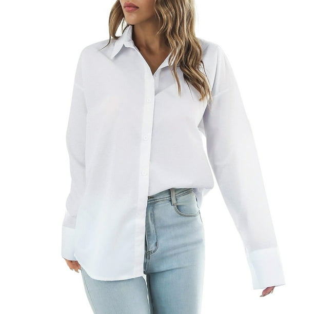 adviicd Womens Dressy Tops And Blouses Womens Tops Casual Chiffon Blouses  Tops 3/4 Sleeve V Neck Tunic Top Loose Shirt White,XL