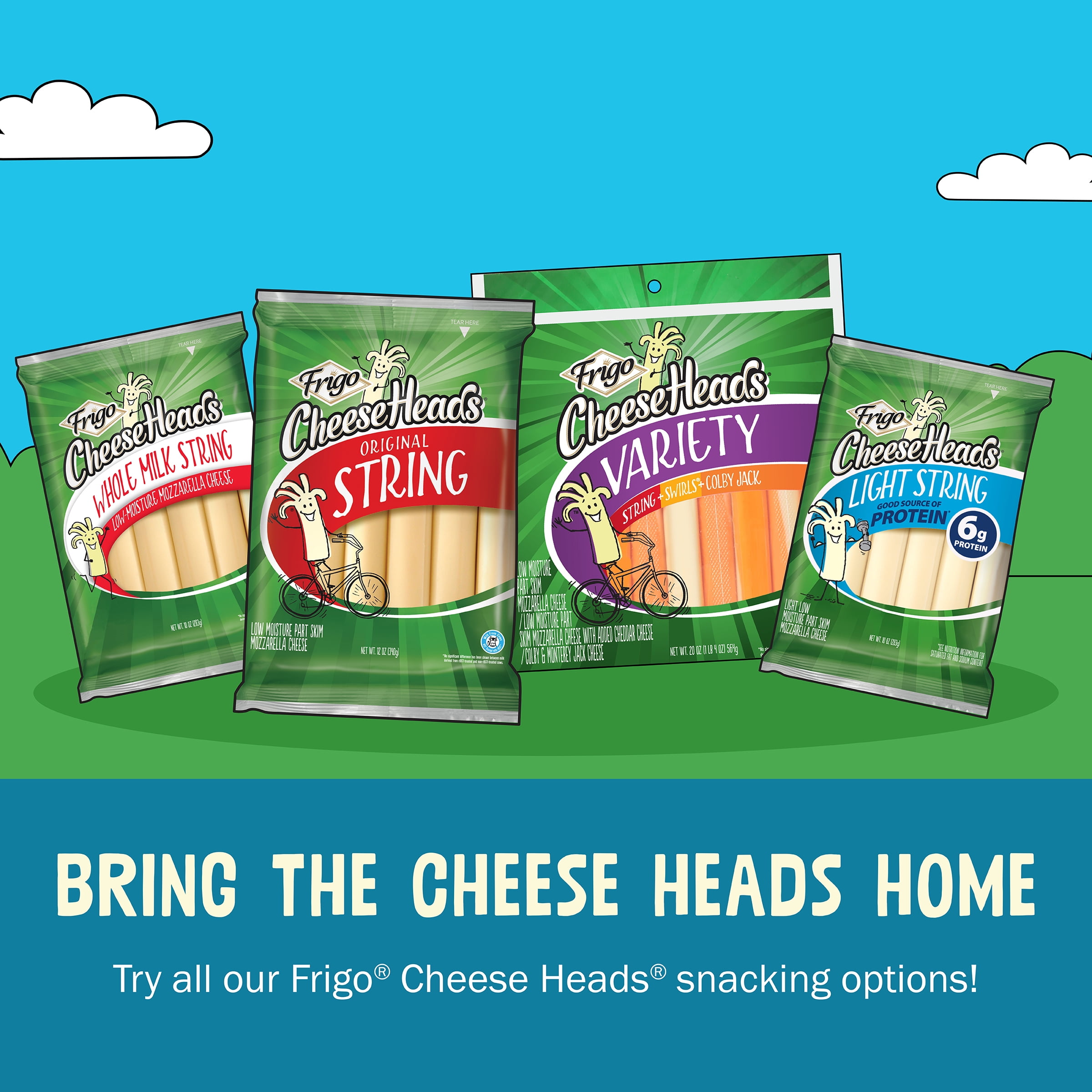 Frigo Cheese Heads Original Mozzarella String Cheese Snacks, 16 oz, 16 Count