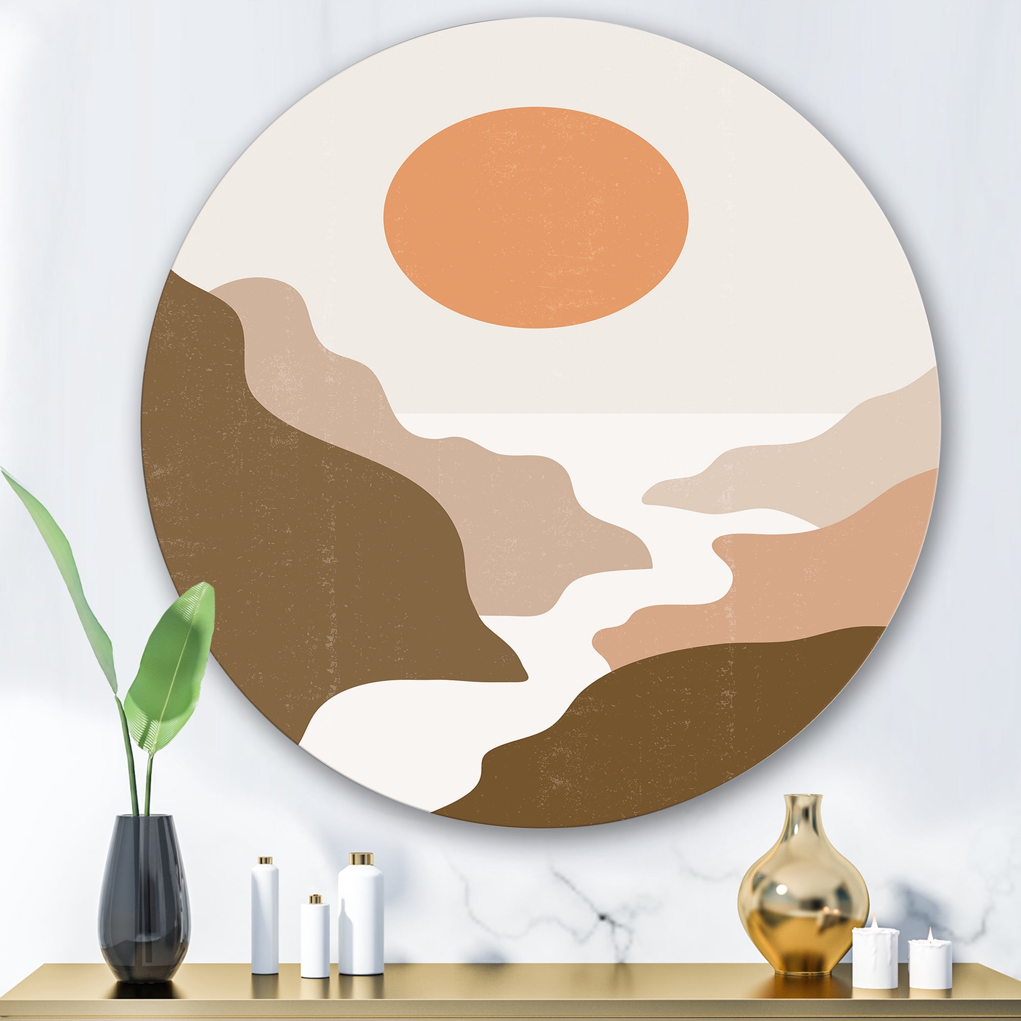Designart 'Full Moon In Terracotta Tones Mountains' Modern Circle Metal Wall Art 36x36 - Disc of 36