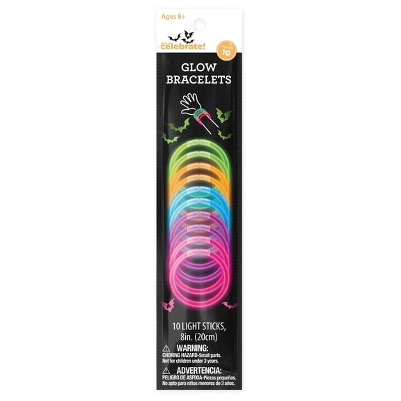 Glow Bracelet Party Favors, Multicolor, 8", 10 Count, Halloween by Way To Celebrate