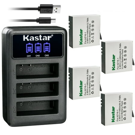 Kastar 4 Pack Battery and LCD Triple USB Charger Compatible with Xiaomi YI AZ16-1 Xiaomi YI AZ16-2 Battery Xiaomi Yi 4K Xiaomi Yi 4K+ Xiaomi Yi Lite Xiaomi YI 360 VR Action Camera Models