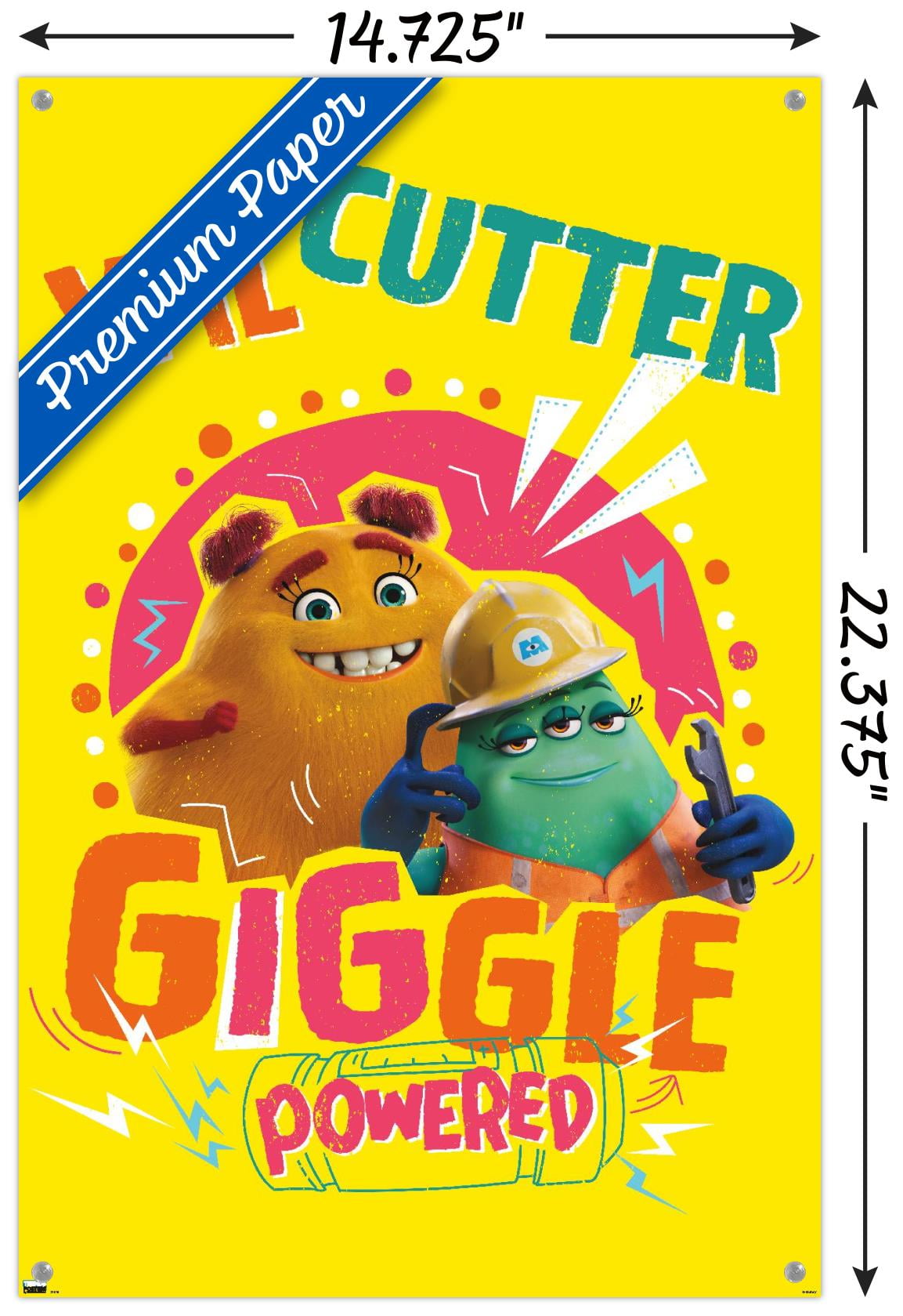 Disney Monsters at Work - Giggle Wall Poster with Pushpins, 14.725" x 22.375"