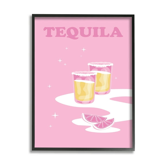 Stupell Industries Bold Pink Tequila Shots Kitchen Cocktail Typography Graphic Art Black Framed Art Print Wall Art, Design by Birch&Ink