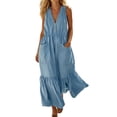 thumbnail image 2 of Levmjia Womens V Neck Maxi Dress With Pockets A Line Flowy Ruffle Hem Sleeveless Casual Long Dress Lightweight Solid Color Summer Sundress Beach Daily Wear, 2 of 7