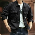 thumbnail image 4 of Men's Denim Jacket Vintage Inspired Jean Coat Wide Shoulders Cargo Clothing Jacket with Multiple Pockets (3XL, Black), 4 of 8