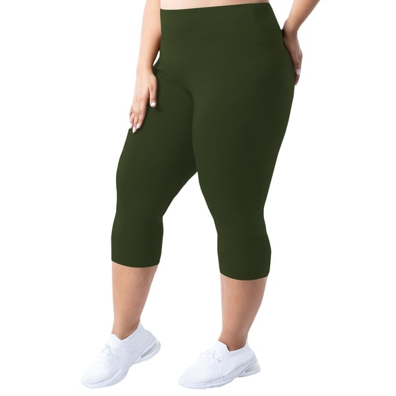 LWavelet Plus Size High Waisted Capri Leggings with Pockets Stretchy Workout Yoga Running Leggings Army Green 2XL