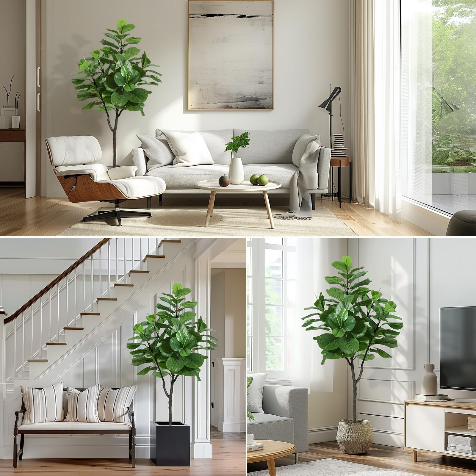 QinaQin Artificial Fiddle-Leaf Fig, 6-Foot Modern Potted Simulated Fiddle-Leaf Fig with Dried Moss, Suitable for Living Rooms, Offices Or Porches
