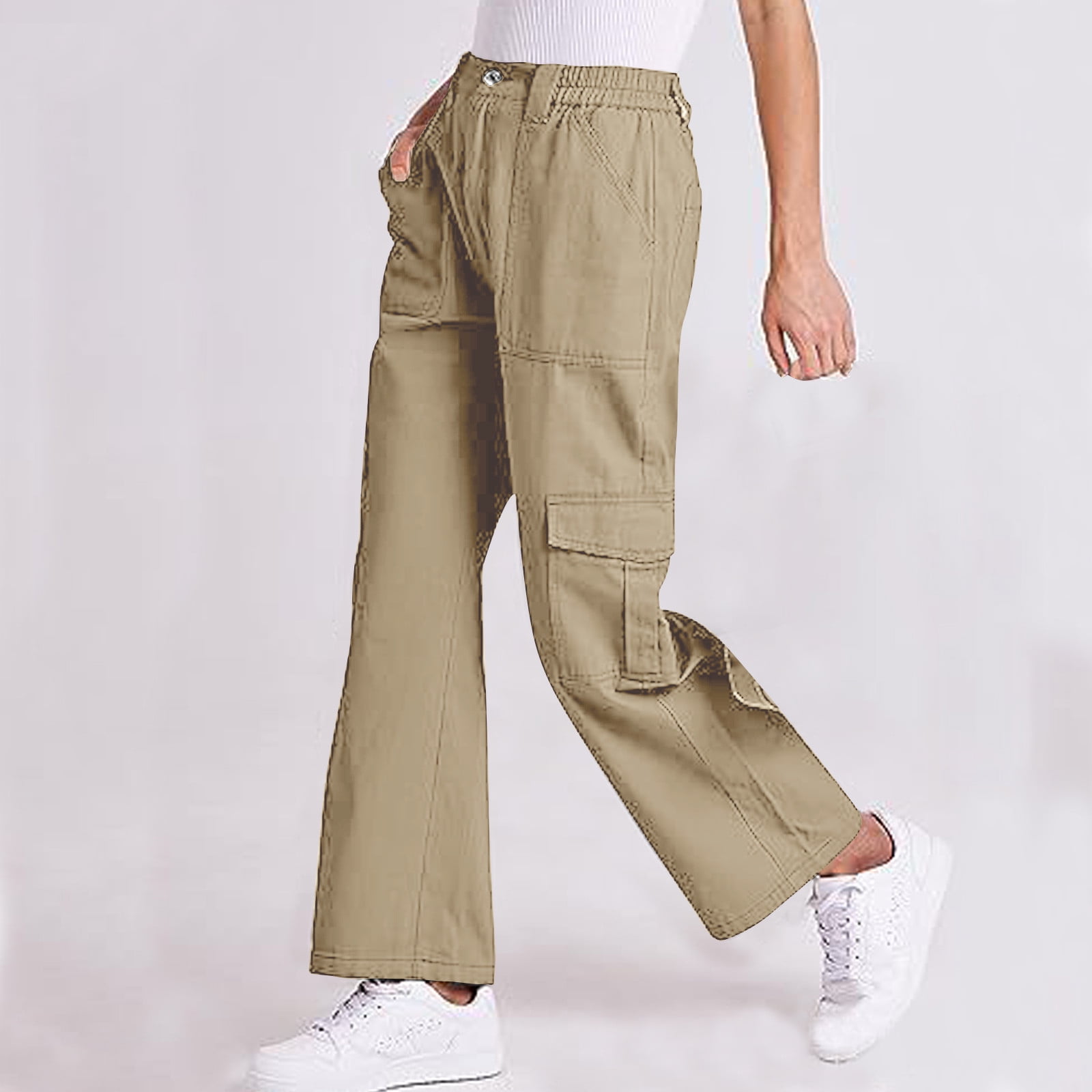 Vintage High Waist Cotton Summer Trousers in Beige for Women Size M / D 40  Pleated Straight Leg Canvas Khaki Pants With Pockets NVS230 